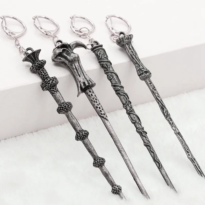 Zauberstab Schlüsselanhänger Harry Film Schmuck Kinder Fans Geschenk Antique Silver Keyring Hermine Dumbledore Lord Voldemort Schlüsselanhänger Souvenirs