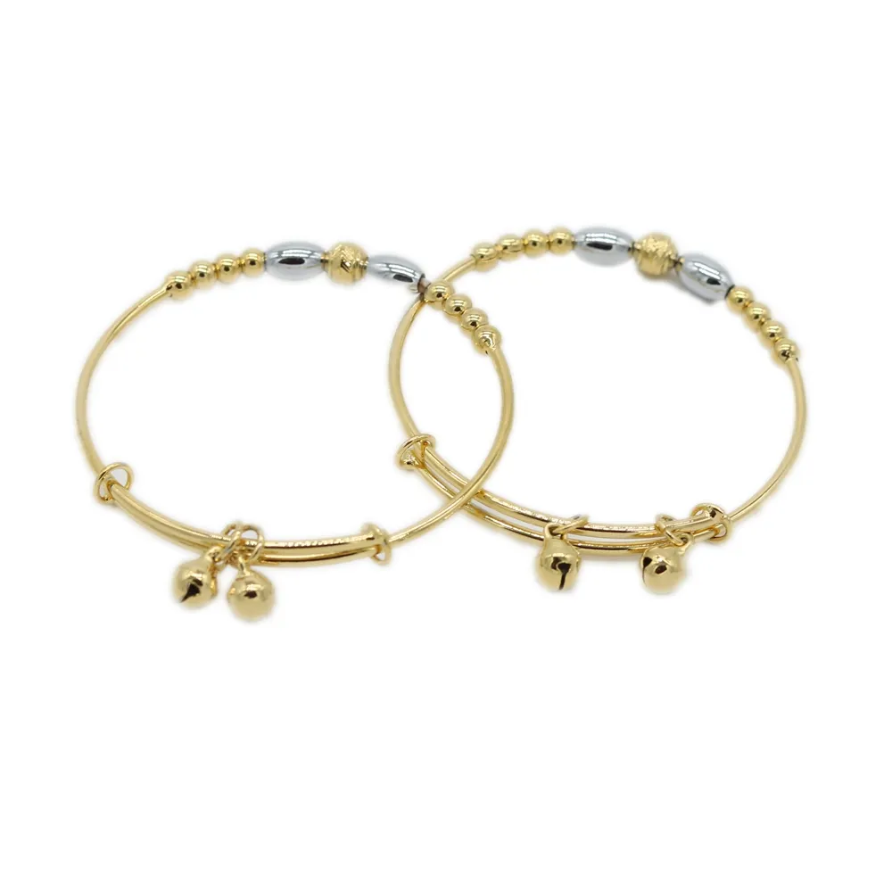 2 Pieces Lovely Adjust Children Bracelet With Bells 18k Gold Filled Baby Bangle Classic Gift Kid's Jewelry