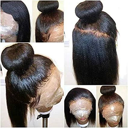 DIVA1 Afrika Amerikan Yaki Düz 360 Frontal İnsan Saç Peruk Öncesi Klumped Ön Siyah Kadınlar için% 130