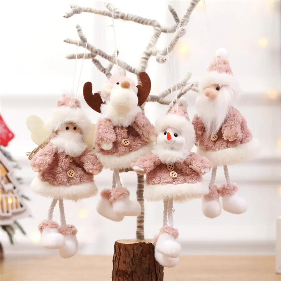New Year Christmas Hanging Pendant Santa Claus Xmas Tree Embellishment Angel Toys Drop Ornaments Decorations Elk Plush Doll JK1910