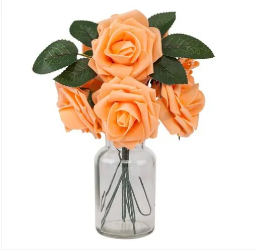 Soldes 2019 !!! En gros Livraison gratuite 50pcs PE Mousse Rose Fleur Orange Clair