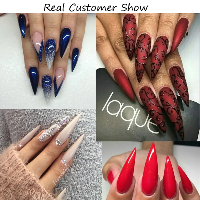 TKGoes 500 sztuk Długie Stilettos Ostry Fake Nail Art Akrylowa Fałszywa Końcówka Nail / Clear / Natural Wybierz Y18101003