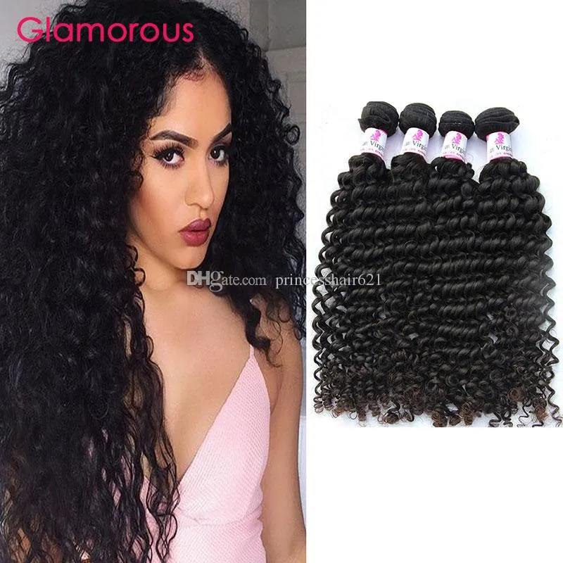 Glamorösa Virgin Brasilianska Hårväv Fullständigt Cuticle Remy Human Hair Deep Wave Curly Peruvian Indian Malaysian Hair 4 Bundles