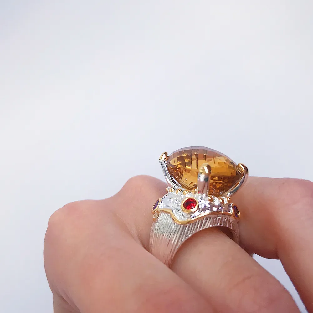 Mode- Big Golden Zirconia Sieraden Ring Luxe Verzilverd Dames Grote Sieraden Cocktail Ringen Party