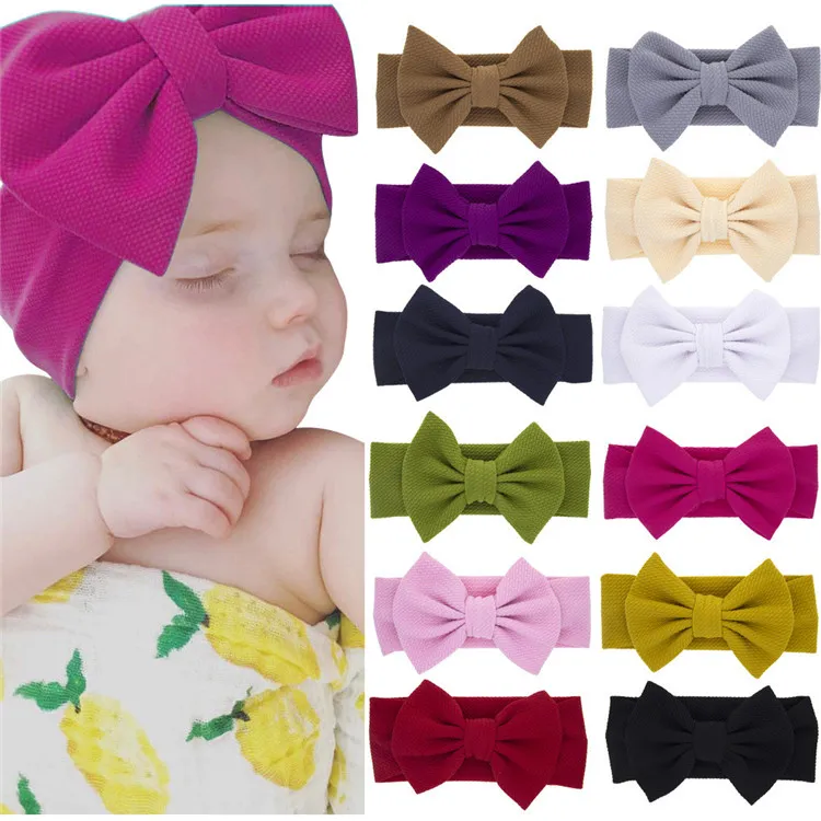 Mode enfants oreilles de lapin bande de cheveux bébé européen et américain couleur unie arc bandeau à la mode bowknot bandeau T9I00258