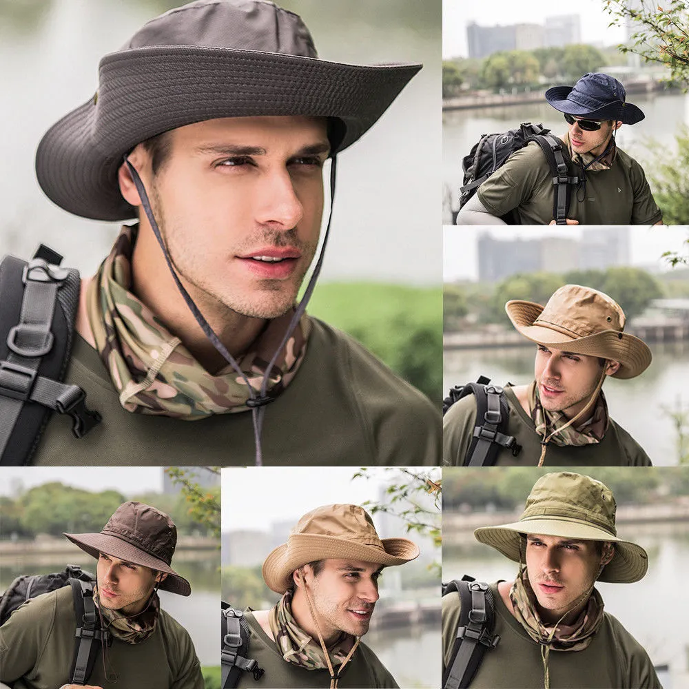 Novo chapéu de balde masculino Boonie Hunting Fishing Outdoor Cap Brim Brim Militar Unisex Sun Hats240z