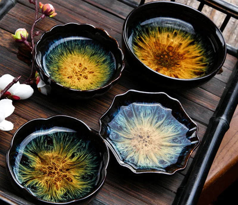 Handmade Ceramic Kiln Japanese Tea Cups Vintage With Light