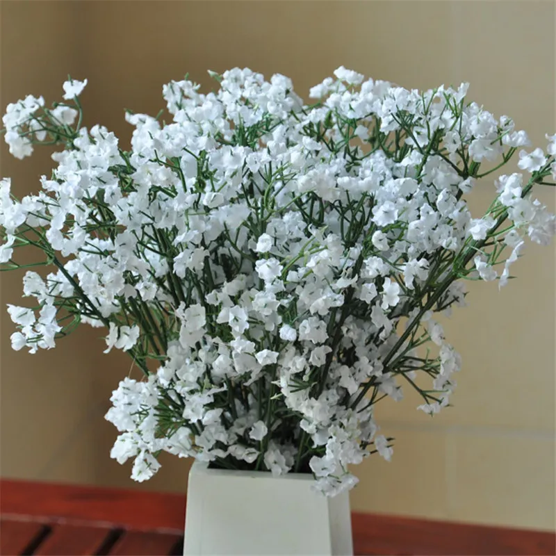 Ny Ankomst Gypsophila Babys andetag Baby Artificiell Fake Silk Flower Plant Familjesemester Bröllopsdekoration Bukett Vit St132