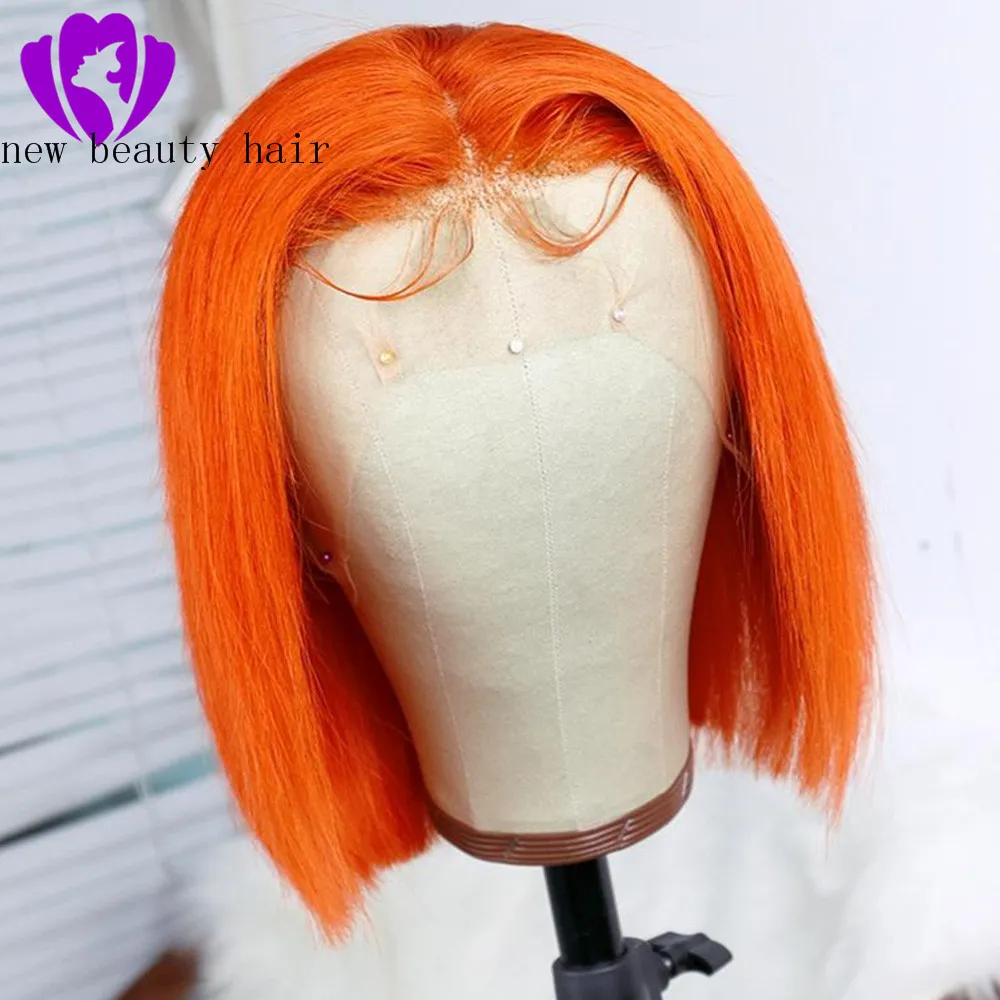 Bob Synthetic Lace Front Wigs Pre Plucked Orange Straight Short Bob lace front Wigs For African Black Women