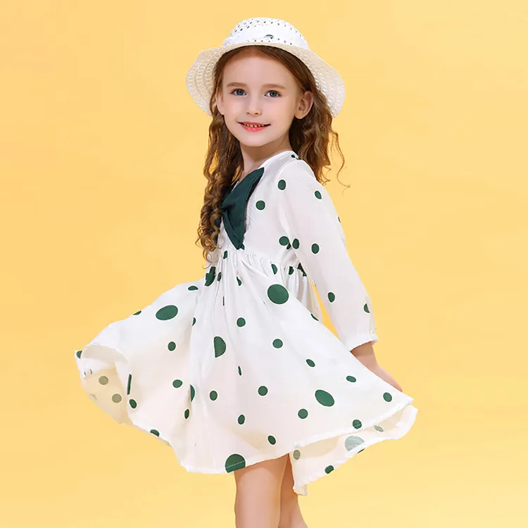 Simpatici bambini Bambini Neonate Abiti firmati Vestiti Bambino stampato Fiocco Abito a pois + Cappello parasole Abbigliamento estivo per neonati