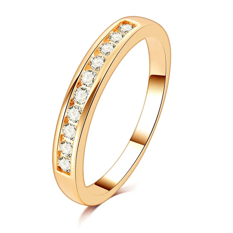 Obrączka ślubna Dla Kobiet Kochanie Klasyczne Mikro-wkładki Cyrkonia Diamentowa Ślubna Pierścień Zaręczynowy 18K Gold Color Biżuteria