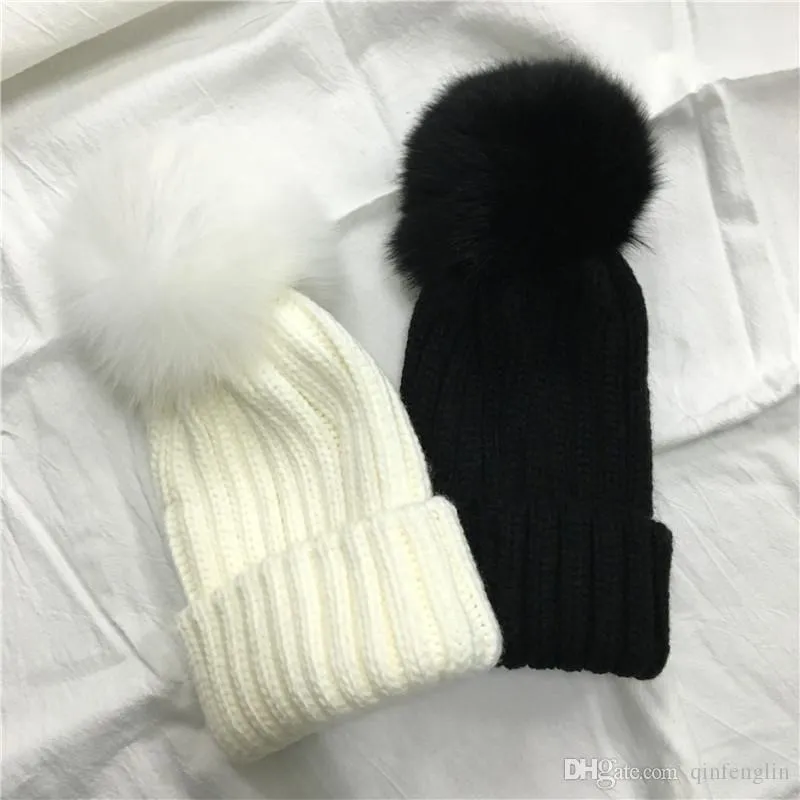 Fur ball cap winter hat for women girl 's Real Fur Hat 100% Real Raccoon Pom Winter Hat beanie for women