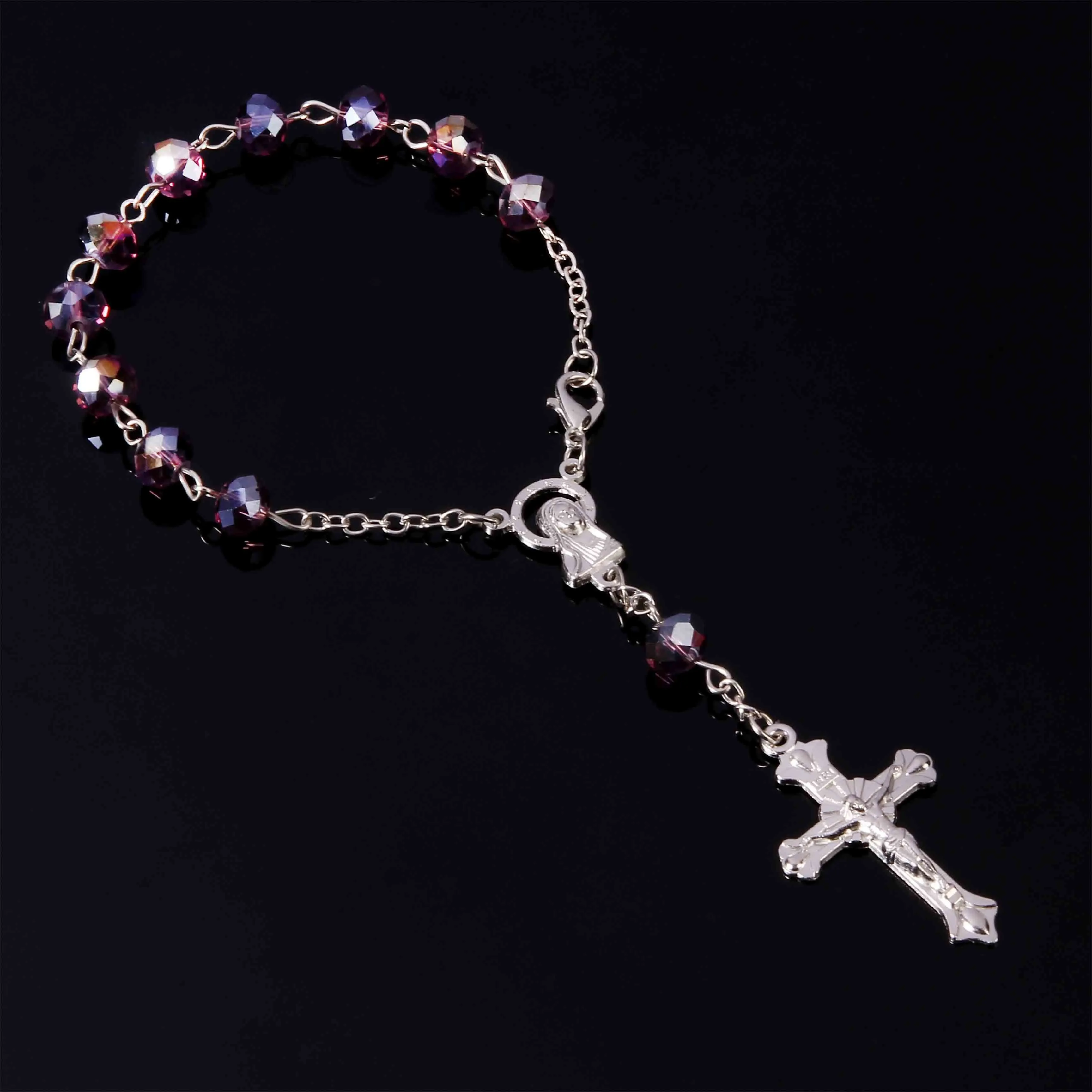 Batch Mini Catholic Rosary 8mm Blue Crystal Beads Rosary Bracelet