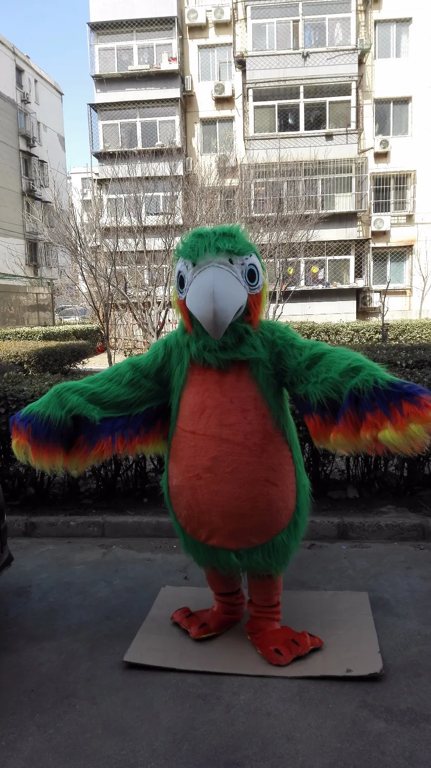 Dia das bruxas verde papagaio de pelúcia Mascote Traje Dos Desenhos Animados Animal Anime personagem de natal Trajes Do Partido Do Carnaval Fantasia Traje Adulto Outfit