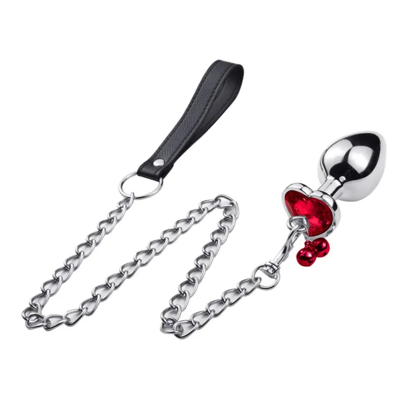 Metal Heart Anal Plug Chain Crystal Base Smooth Butt Plugs Masturbator Bead Couple Anus Dilator Toys