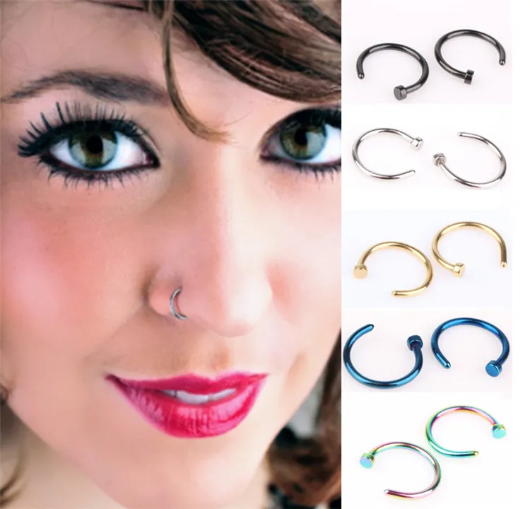 Party Favor Nose Rings Body Piercing Fashion Jewelry Stainless Steel Nose Hoop Ring Earring Studs Fake Nose Rings Non Piercing Rings