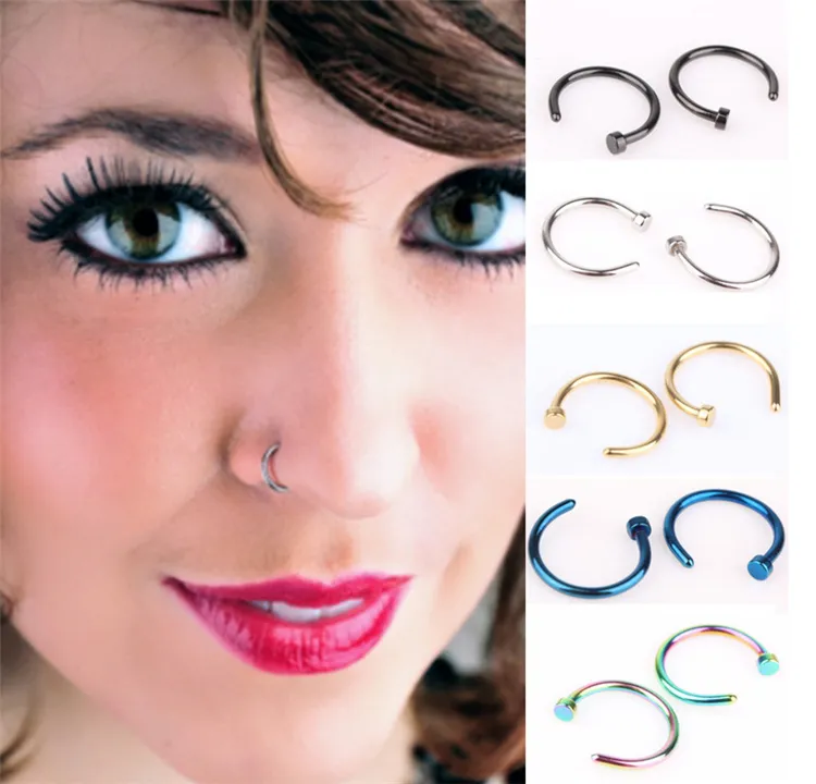 Party Favor Nose Rings Body Piercing Fashion Jewelry Rostfritt stål Näshoppring Ringörhängen Studs Fake Nose Rings Non Piercing Rings