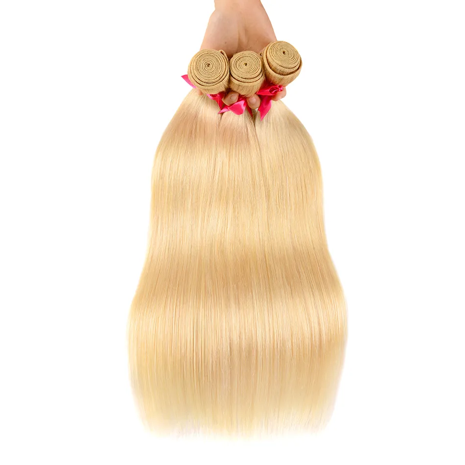 Lucky Queen Brazylijskie proste włosy Blondynki Weave Blondynka Pełna 613 Kolor Remy 100 Human Hair Extensy 1030 cala 3404997