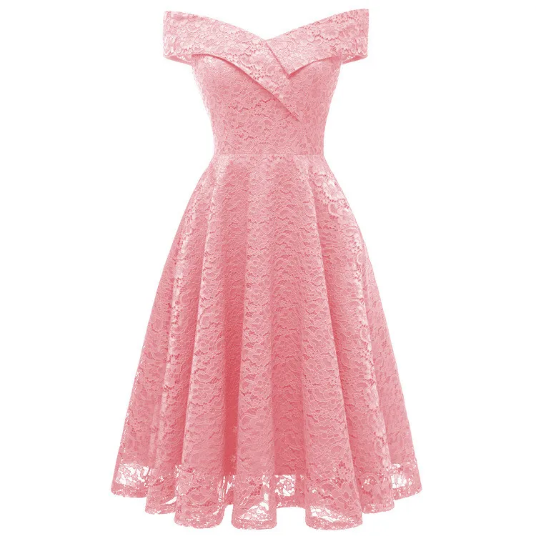 strapless open back dress Pink Short Sleeves Column Lace Knee Length Short Homecoming Dress main image 1