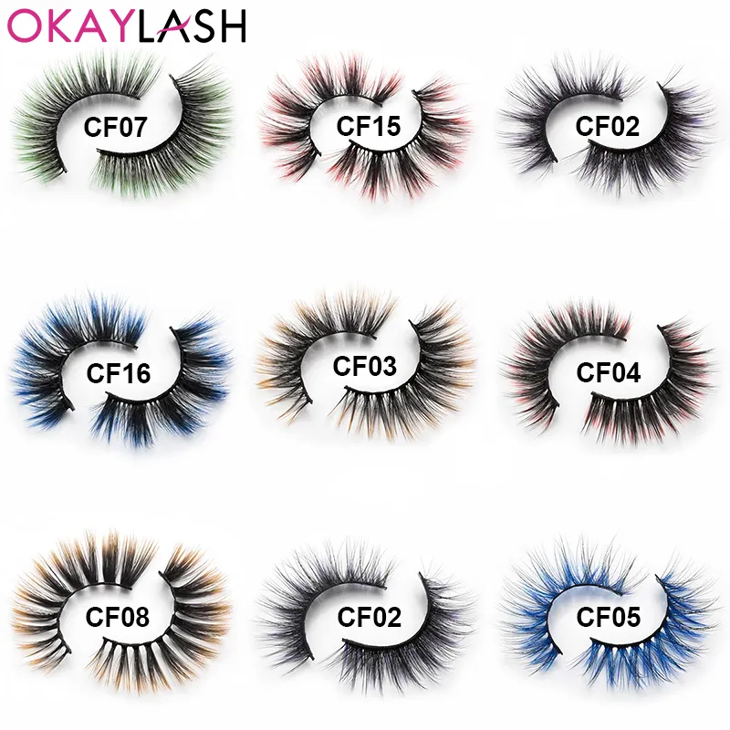 3D Natural Faux Mink Fake Colored Eyelashes soft Synthetic Halloween Party False Color Eye Lashes Costume Makeup