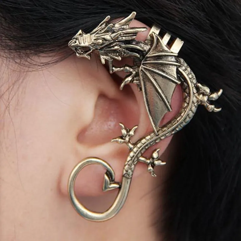 Dragon Bite Ear Cuff Stud Kolczyki No Piercing Kolczyki Easy Hiphop Cool Street Dance z przyjaciółmi Bar Rockroll Chinese Style Secret East