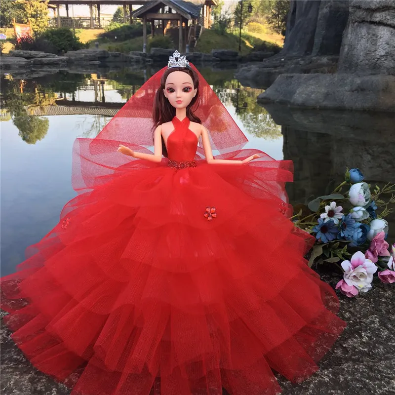 Vestido de festa vermelho chinês para boneca barbie, roupas com