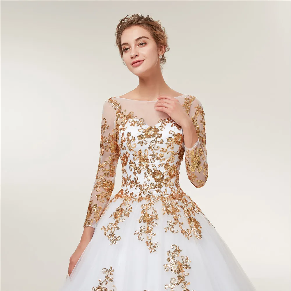 Gold Sequin Long Sleeve Dress, A Line Lace Wedding... From Lovemydress,  $118.87 | DHgate.Com