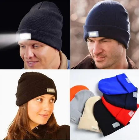 Fashion Unisex Winter 5 LED Light Headlamp Knitted Cap Warm Beanie Hat  Flash Light Hunting Caps Camping Hats For Men And Women From Greatamy, $2.7
