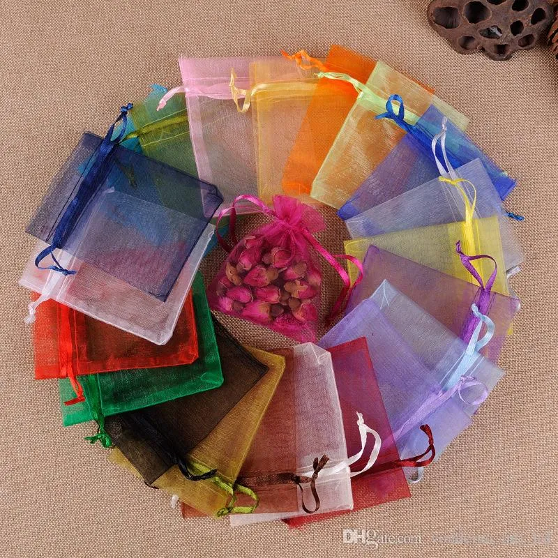 9*12cm(3.54*4.72inch) Drawstring Organza bags Gift wrapping bag Gift pouch Jewelry pouch organza bag Candy bags package bag mix color