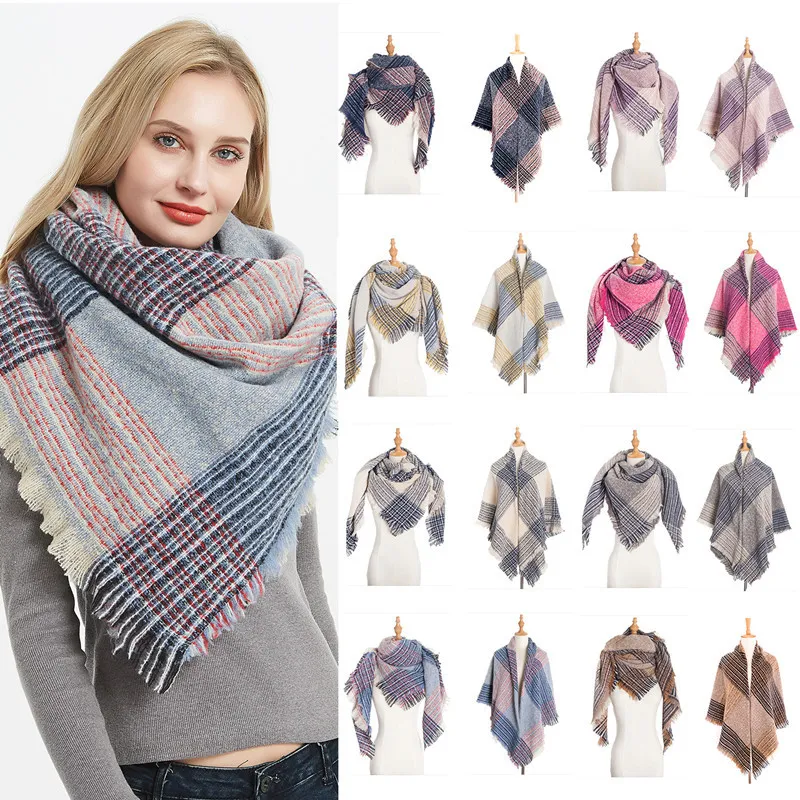 39 stilar Woolen Plaid Scarves Barn Grid Tassel Wrap Oversized Check Sjal Vinter Neckerchief Lattice Square Blanket Scarf M143