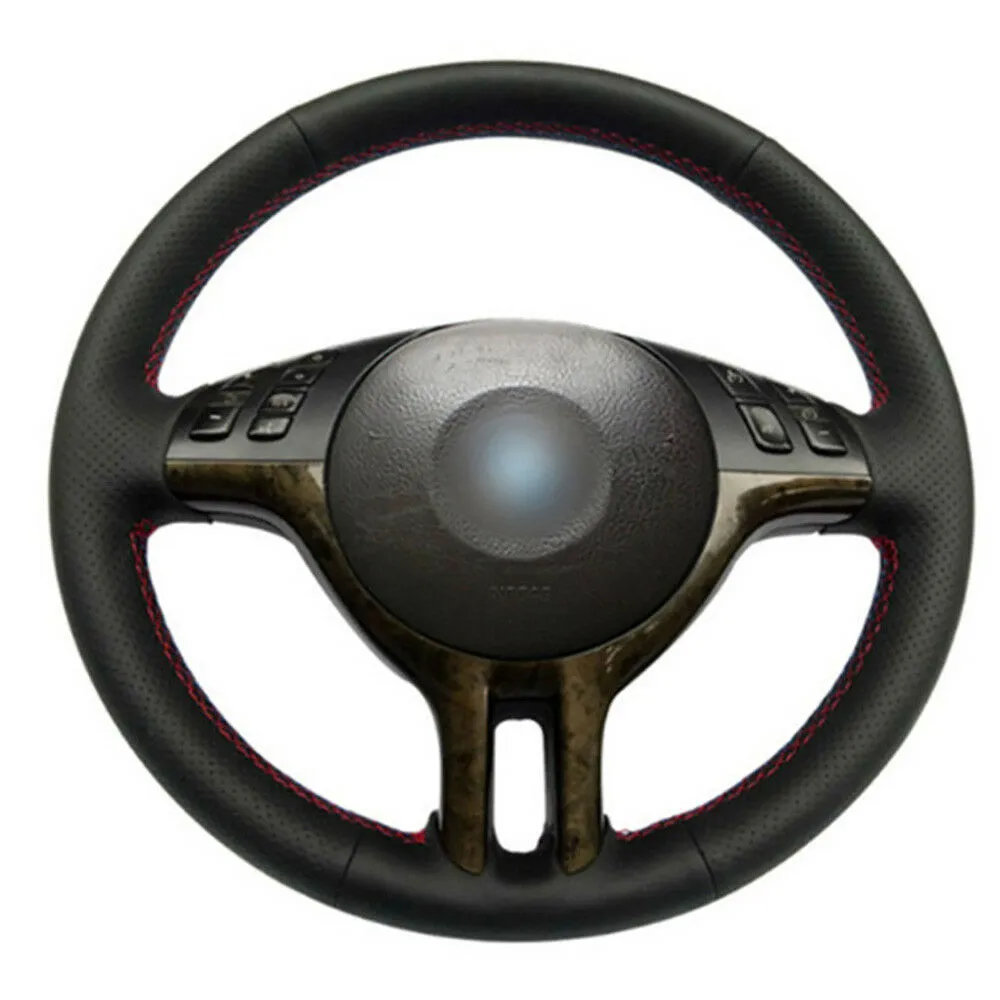 Lartepelle Genuine Black Leather Steering Wheel Cover Kit For BMW E46 & X5 – Hand Sewn Replacement