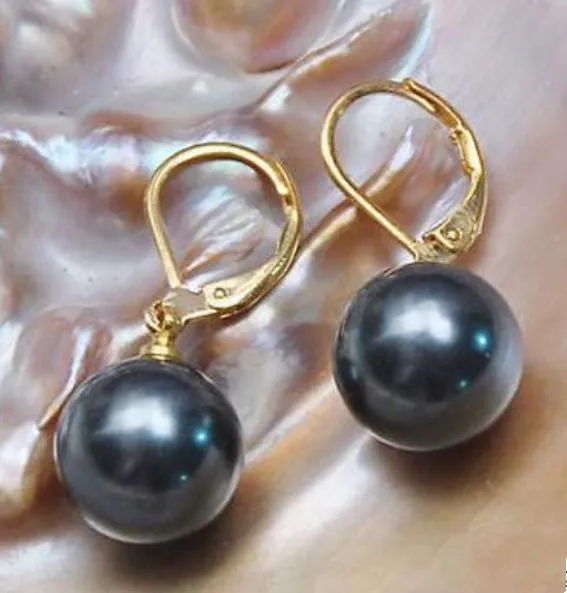 Boucles d'Oreilles Perles Noires de Tahiti Naturelles 9-10mm Accessoires Or 14K