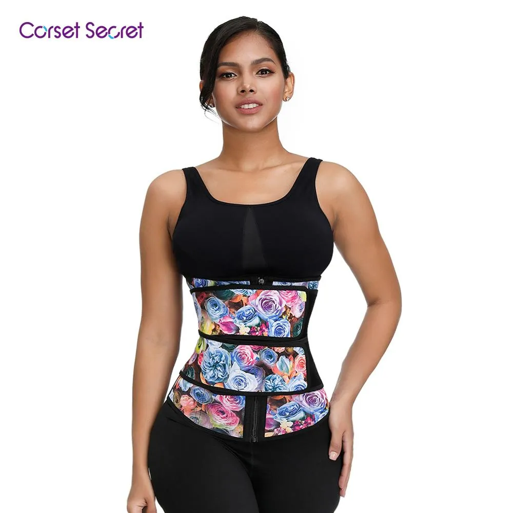 Corset Secret Women Shapewear 7 Steel Bones Midja Trainer Tummy Control Waist Cincher Floral Print Double Straps Underkläder