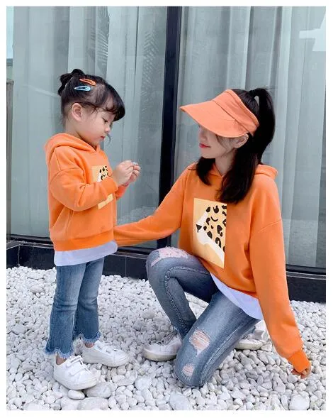 2019 Frühling Herbst Langarm Vater Tochter Baby Mädchen Junge T-Shirt orange Kleidung Familie Passende Outfits grün