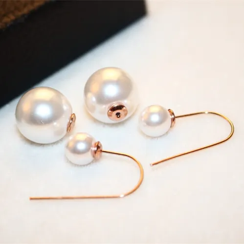Vente en gros- ! Boucles d'oreilles clip à double perles très populaires pour femmes et filles