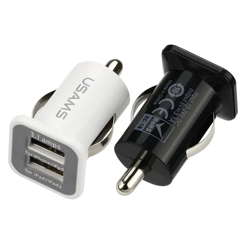 Двойное USB -автомобильное зарядное устройство портативное 5 В 3.1A 2 порты Power Adapter Быстрая зарядка для всех смартфонов
