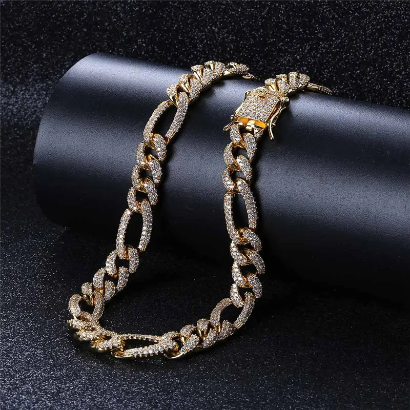 Gouden zilveren kleur hiphop ketting strip Miami Cubaanse ketting zirkoon bezaaide hiphop ketting voor mannen Europese en Amerikaanse hete accessoires