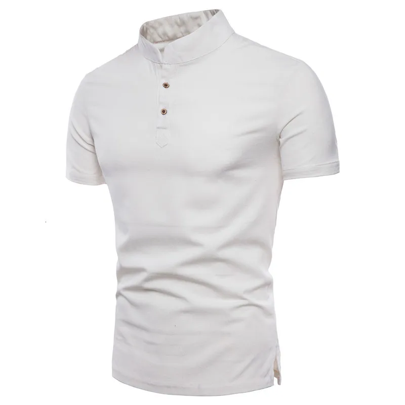 남성 캐주얼 셔츠 짧은 소매 목걸이 독특한 브레스트 탑 솔리드 면화 의류 M-5XL