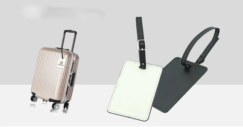 20pcs çanta parçaları süblimasyon boş PU tek ve çift taraflı bagaj etiketi bavul etiketi seyahat rastgele renk