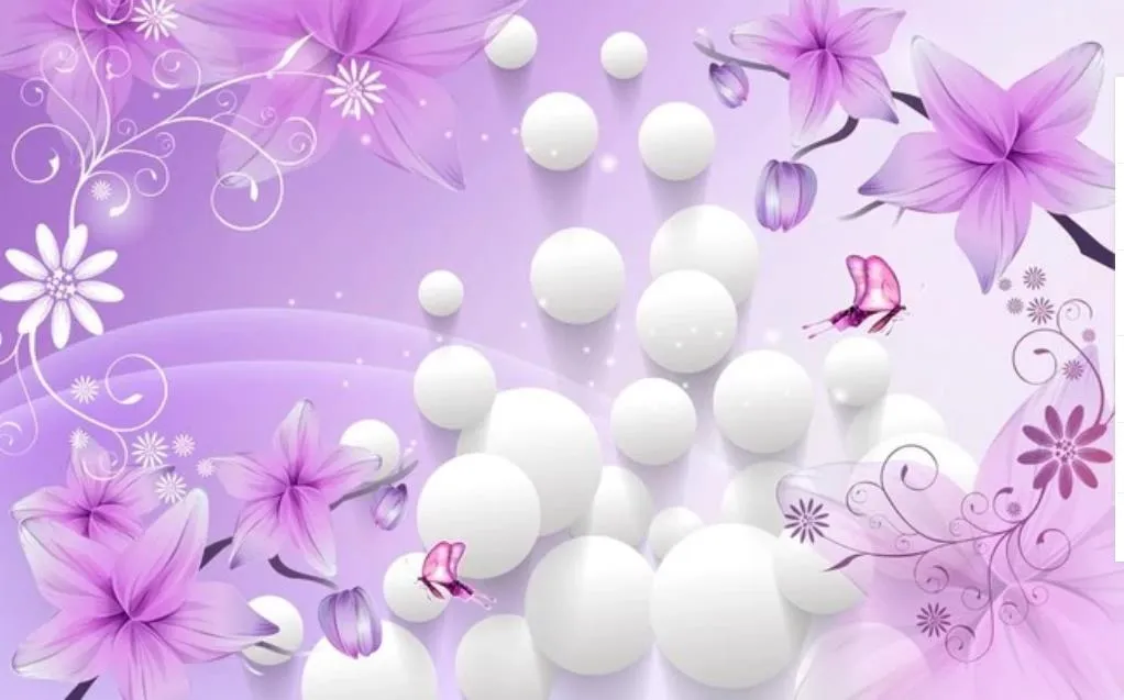 Fantaisie violet fleurs 3D TV fond mur papier peint moderne pour salon