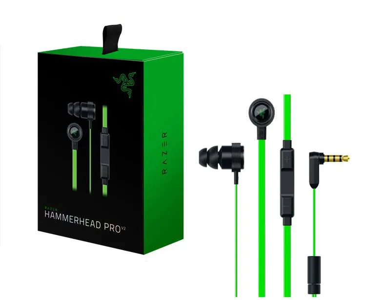 Ny Razer Hammerhead Pro v2 hörlurar inear mobiltelefon hörlurar med mikrofon medretil låda i öronspel headset DHL