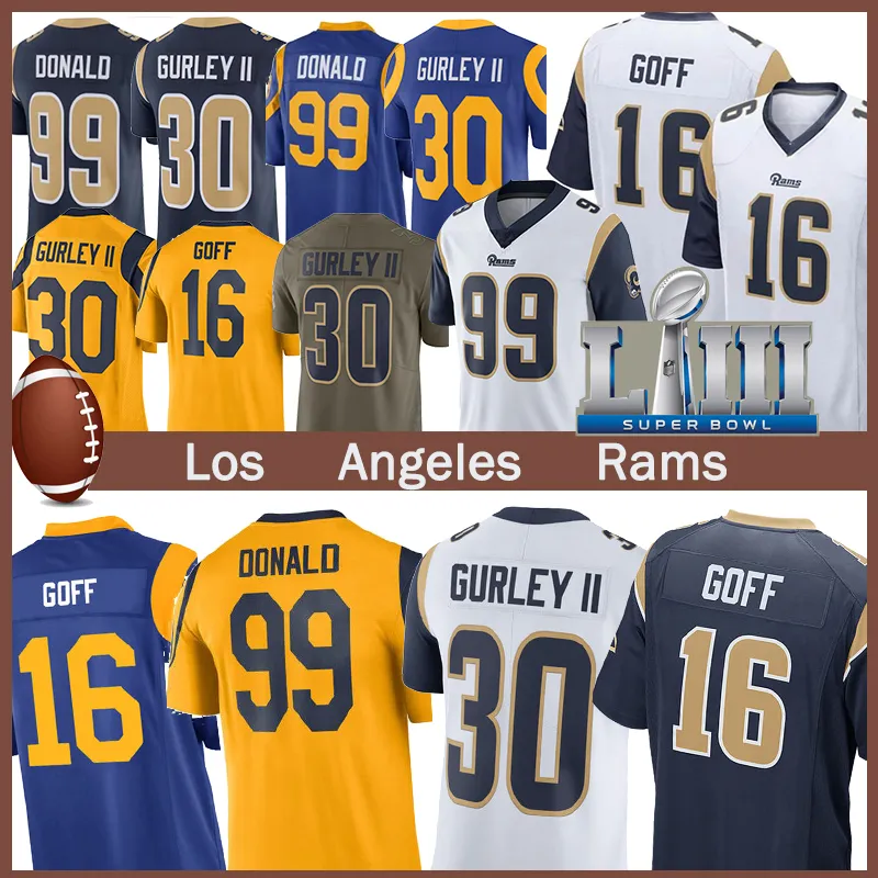 99 Aaron Donald Los Angele Jersey Ram 30 Todd Gurley II 16 Jared Goff 32 Eric Weddle Maglie calcio 2018 2019 nuovi uomini economici