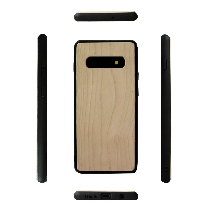 Miljövänlig Solid Träfall för Samsung Galaxy S10 S10Lite S10 Plus S10E Mobiltelefon Väska Trä Bambu Soft TPU Shock-Proof Bumper Cover