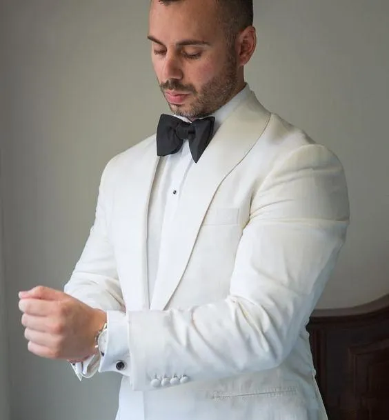 Estilo clássico Um Botão Do Noivo Do Marfim Smoking Xaile Lapela Ternos Dos Homens de Casamento / Prom / Jantar Melhor Homem Blazer (Jacket + Pants + Tie) W303