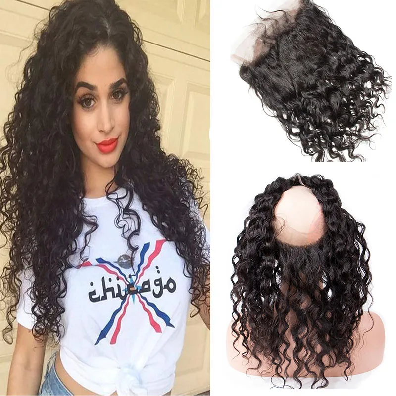Peruvian Unprocessed Human Hair Water Wave 10-24inch Natural Color 360 Lace Frontal With Baby Hair Top Closures Wet And Wavy