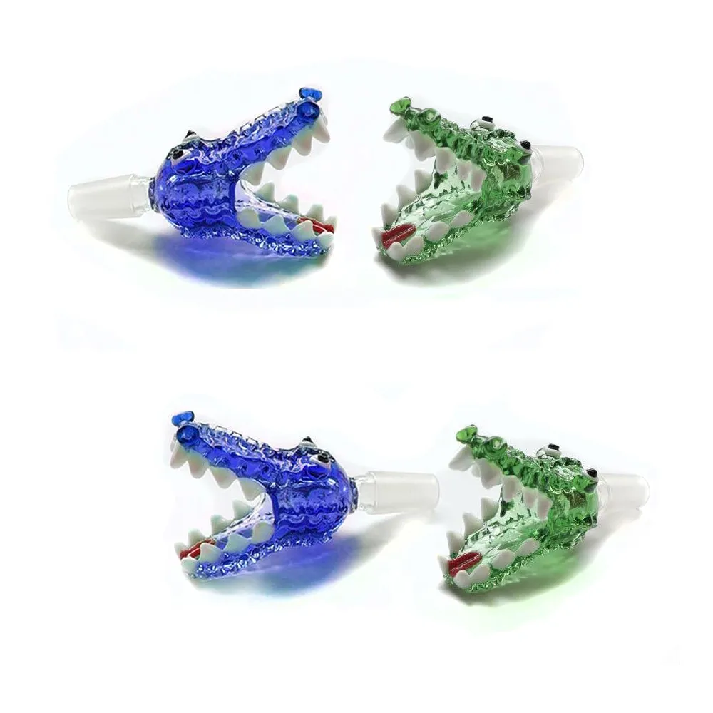 Crocodile Green and Blue Male Joint Bowls 18mm i 14mm Glass Bowl Pieczęta Bongs Miska Do Szkła Szkła Wody Water Bong Tobacco Akcesoria do palenia