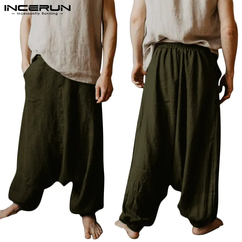 INCERUN Pantalones holgados y holgados Pantalón de yoga Hombre Pantalón  ancho Pantalón de cintura elástica Pantalón cruzado Pantalones de baile