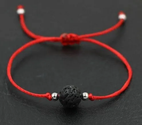 ship 50pcs lot Natural Lava Stone Black Red Thread Rope String Briad Lucky Gift Bracelets Adjustable Bracelets 271C