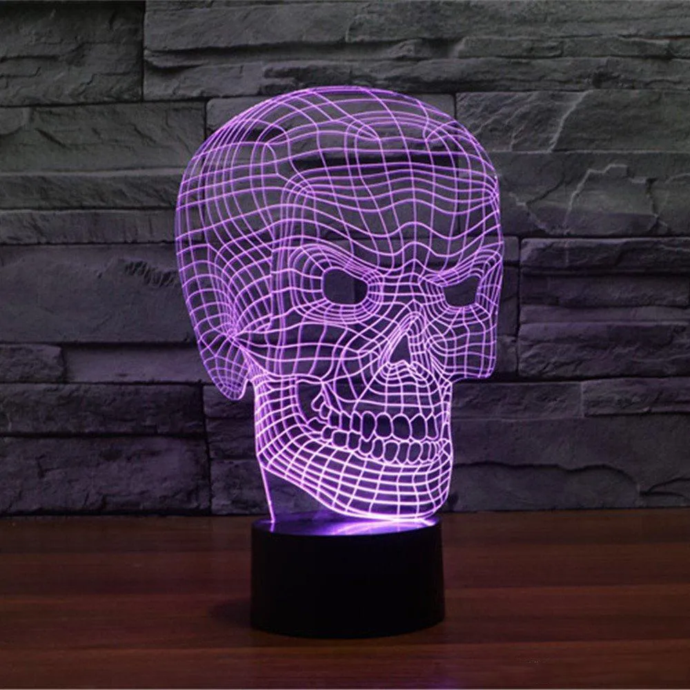Teschio con faccia arrabbiata 3D Night Light Illusione ottica Lampade visive per regali di Natale Halloween, Elstey 7 colori Touch Table Desk Lamp