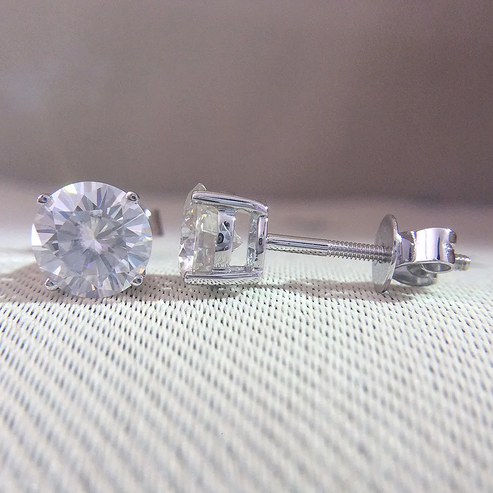 Genuine 14K 585 White Gold Screw Back DF Color 2ctw Test Positive Round Cut Moissanite Diamond Earrings For Women CJ191203